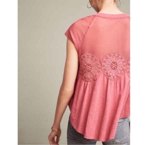 Anthropologie Meadow Rue Mesh & Medallion Blouse Rose, Size S - Picture 3 of 11